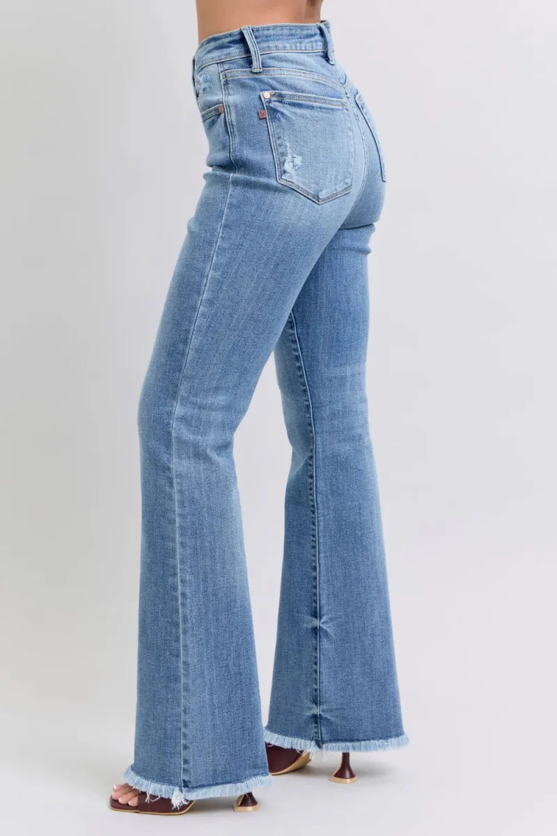 Judy Blue Full Size Raw Hem High Rise Bootcut Jeans for Women