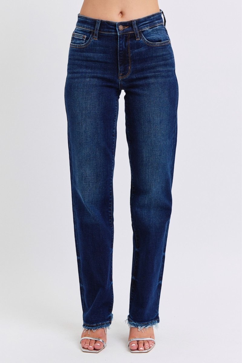 Premium Judy Blue Full Size Raw Hem Straight Leg Jeans for Women