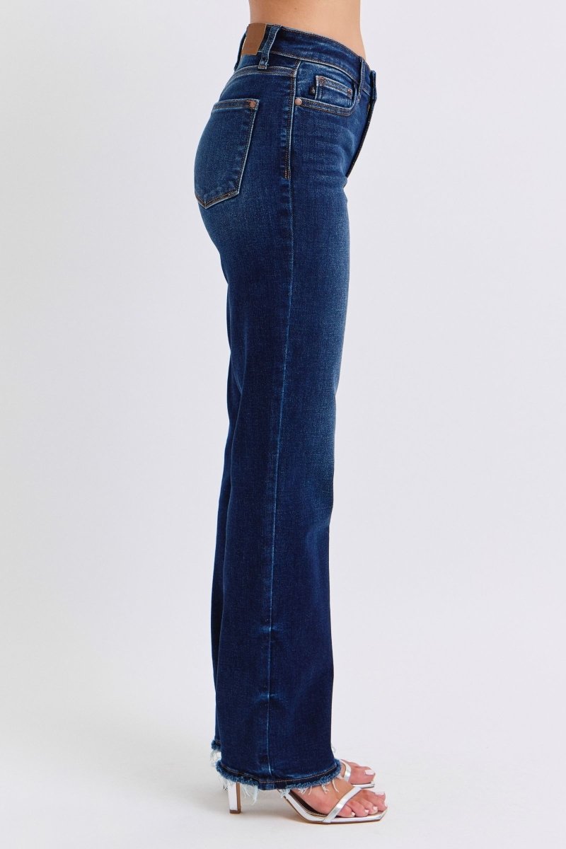 Premium Judy Blue Full Size Raw Hem Straight Leg Jeans for Women