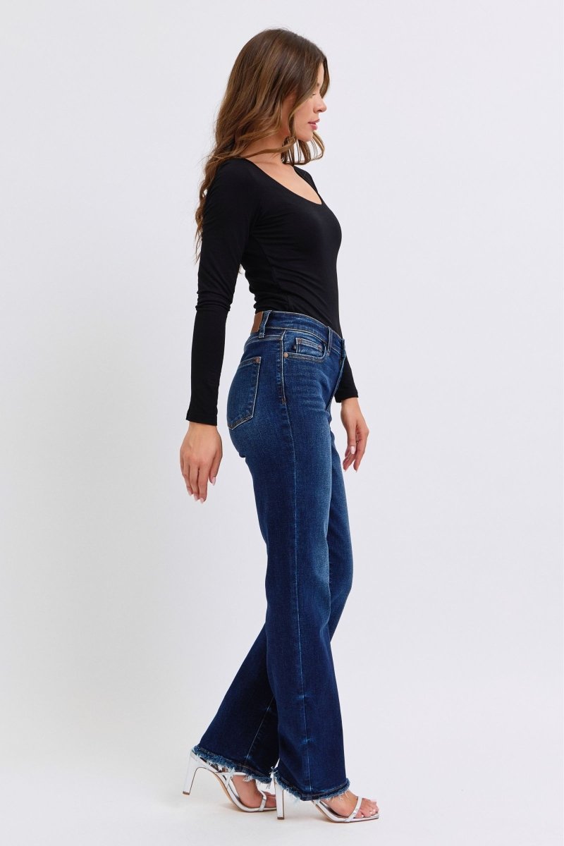 Premium Judy Blue Full Size Raw Hem Straight Leg Jeans for Women