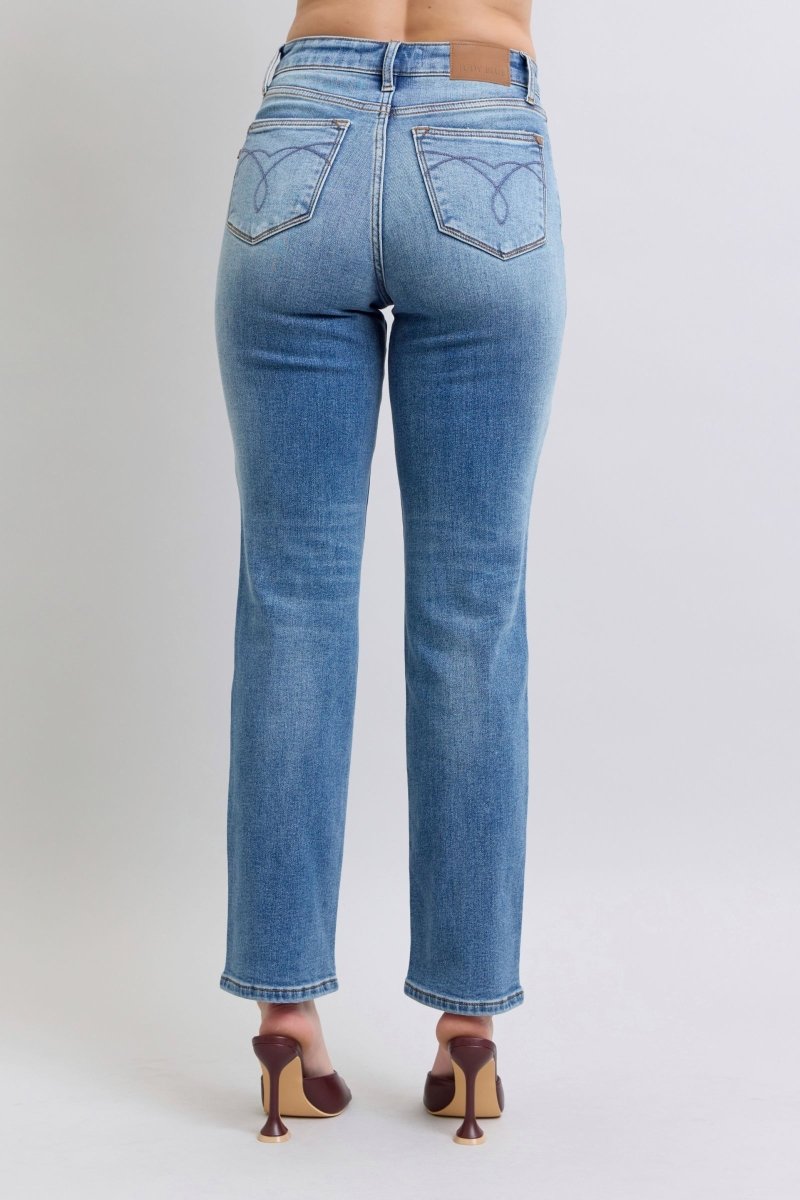 Premium Judy Blue Full Size Run Vintage Wash Thermal Straight Jeans