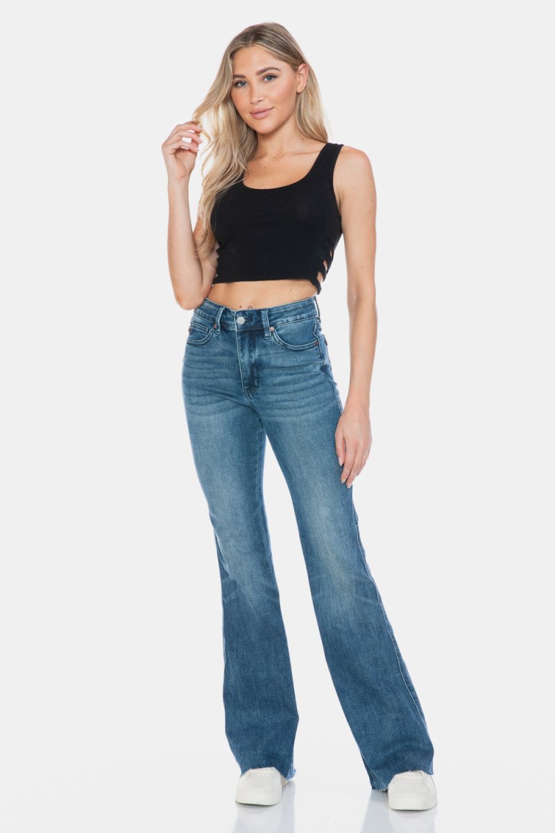 Premium Judy Blue Full Size Tummy Control Cut Hem Flare Jeans