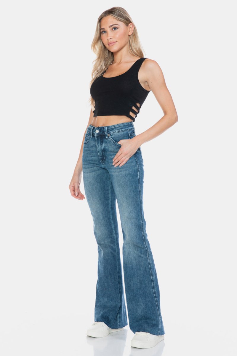 Premium Judy Blue Full Size Tummy Control Cut Hem Flare Jeans
