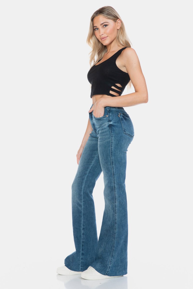Premium Judy Blue Full Size Tummy Control Cut Hem Flare Jeans