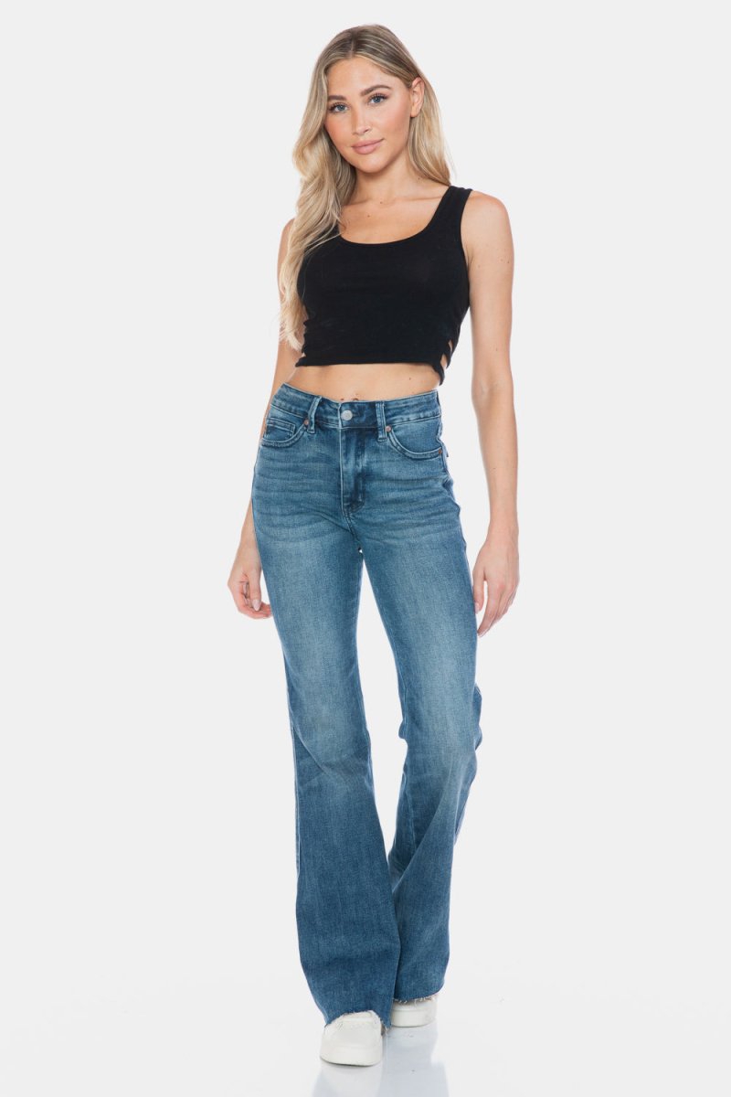 Premium Judy Blue Full Size Tummy Control Cut Hem Flare Jeans