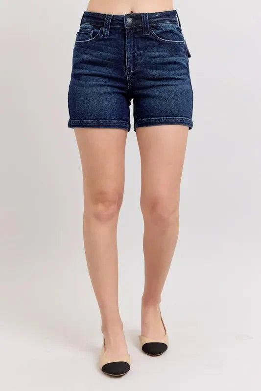 Premium Judy Blue High Waist Back Flap Pocket Denim Shorts for Women