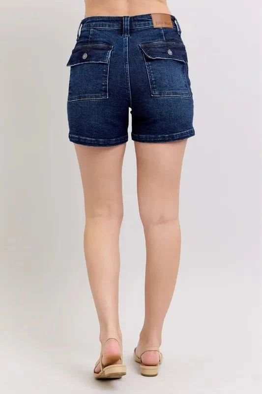 Premium Judy Blue High Waist Back Flap Pocket Denim Shorts for Women