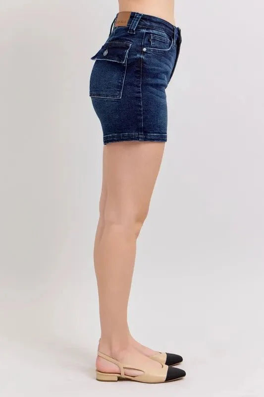 Premium Judy Blue High Waist Back Flap Pocket Denim Shorts for Women