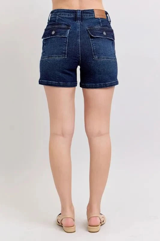 Premium Judy Blue High Waist Back Flap Pocket Denim Shorts for Women