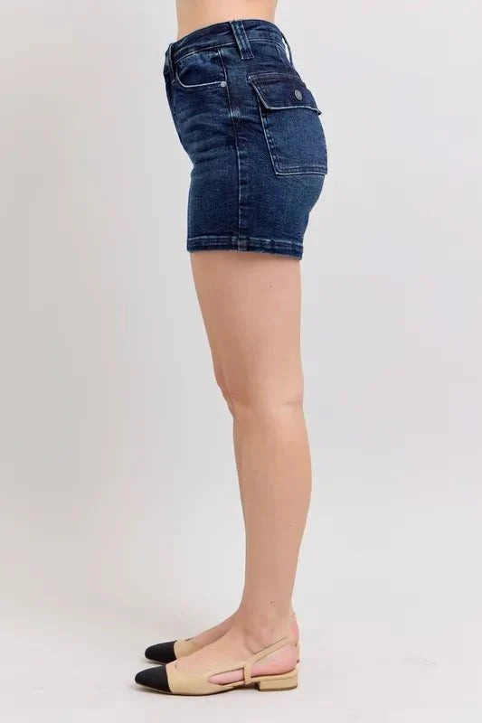 Premium Judy Blue High Waist Back Flap Pocket Denim Shorts for Women