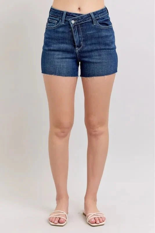 Premium Judy Blue High Waist Criss-Cross Waistband Denim Shorts