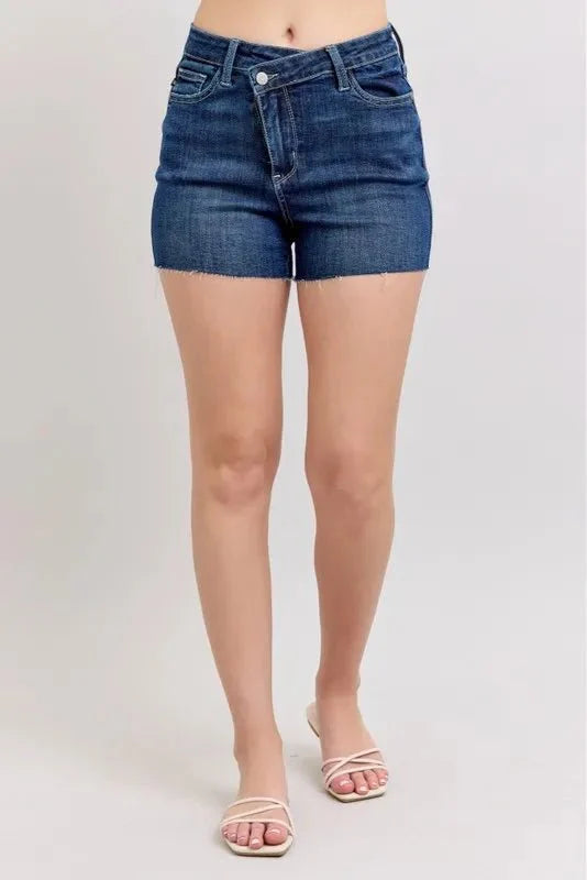 Premium Judy Blue High Waist Criss-Cross Waistband Denim Shorts