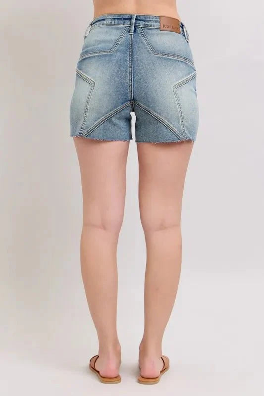Premium Judy Blue High Waist Star Seam Detail Denim Shorts for Summer