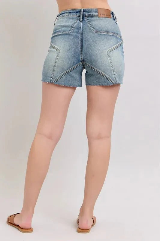 Premium Judy Blue High Waist Star Seam Detail Denim Shorts for Summer