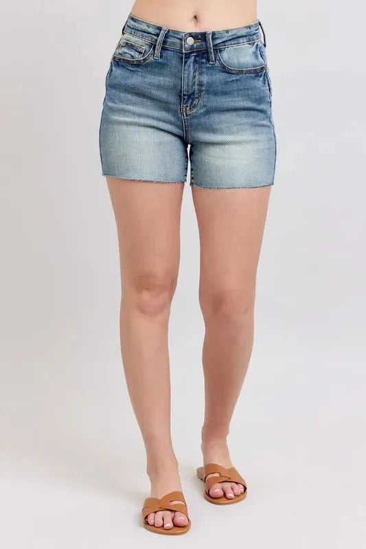 Premium Judy Blue High Waist Star Seam Detail Denim Shorts for Summer