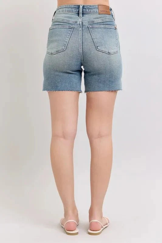 Premium Judy Blue High Waist Vintage Wash Side Slit Denim Shorts