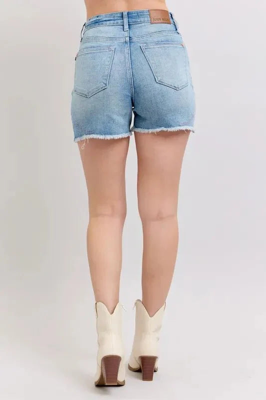 Premium Judy Blue High Waist Western Embroidery Cut Off Denim Shorts