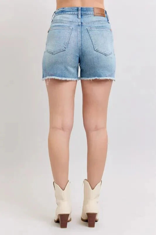 Premium Judy Blue High Waist Western Embroidery Cut Off Denim Shorts