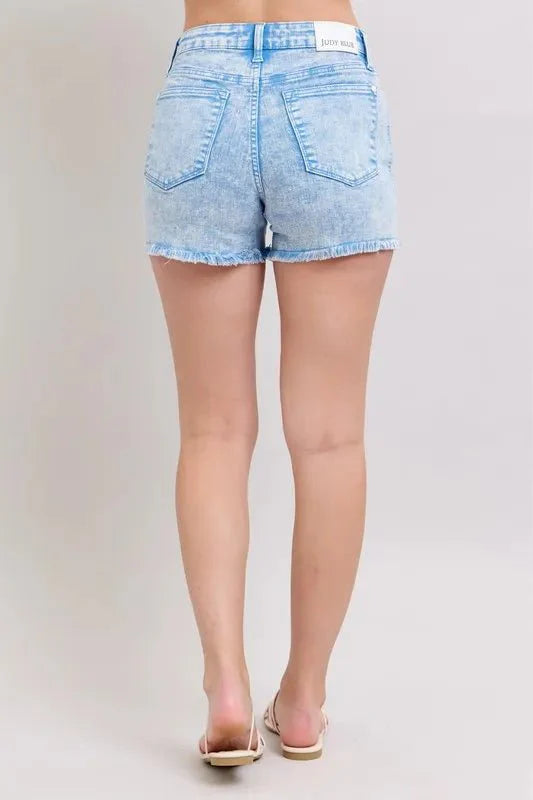 Premium Judy Blue Mid Rise Garment Dyed Denim Shorts for Women