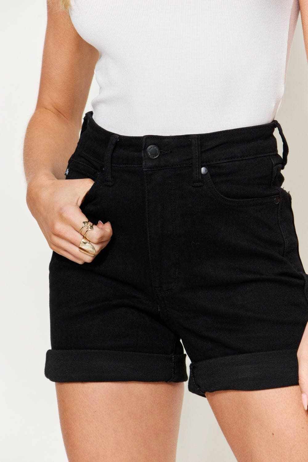Premium Cuffed high-rise denim shorts by Judy Blue