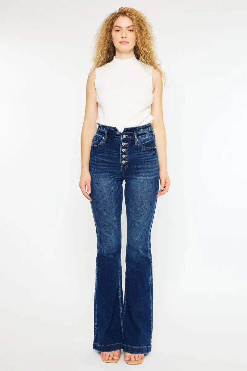 Kancan Button Fly High Rise Flare Jeans for Chic Style