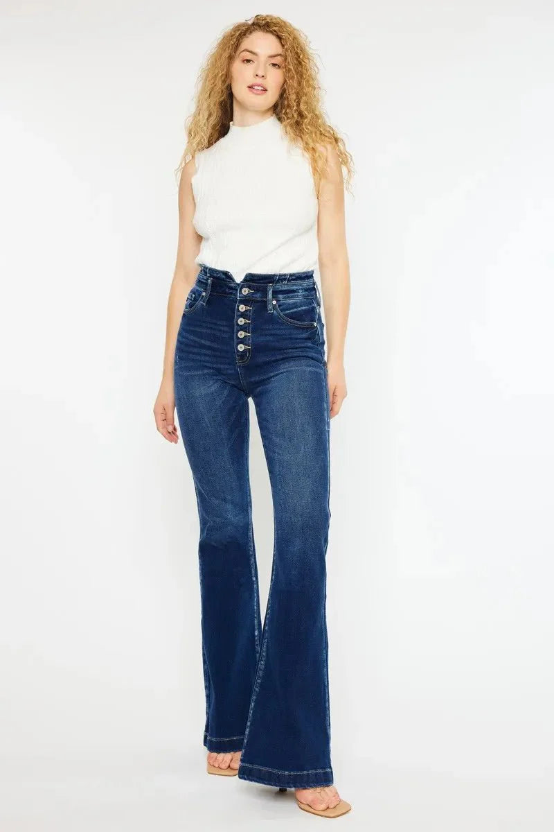 Kancan Button Fly High Rise Flare Jeans for Chic Style
