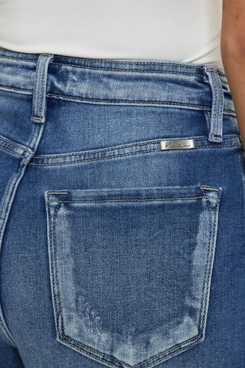 Kancan Button Fly High Rise Raw Hem Denim Shorts For Women