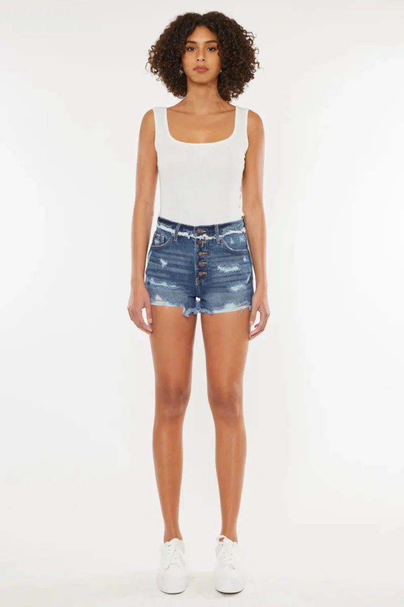 Kancan Distressed Button Fly Denim Shorts for Summer Style