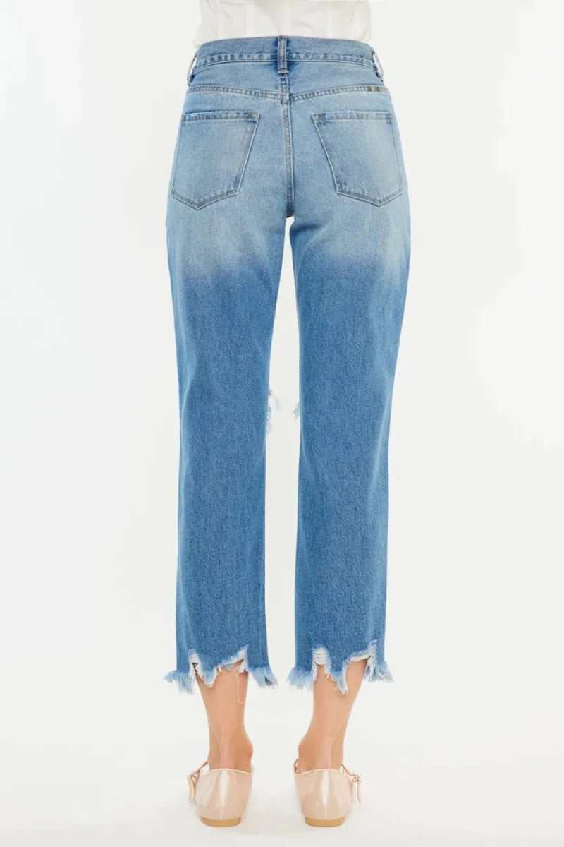 Kancan Distressed Frayed Hem Cropped Jeans for Women