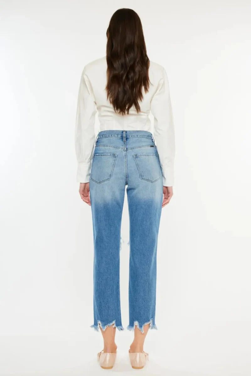 Kancan Distressed Frayed Hem Cropped Jeans for Women