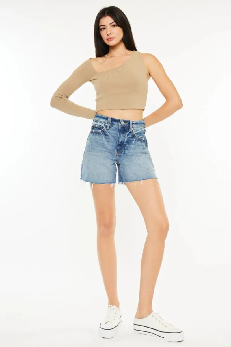 Kancan Full Size Raw Hem High Waist Denim Shorts for Women