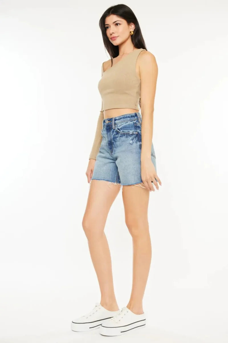 Kancan Full Size Raw Hem High Waist Denim Shorts for Women