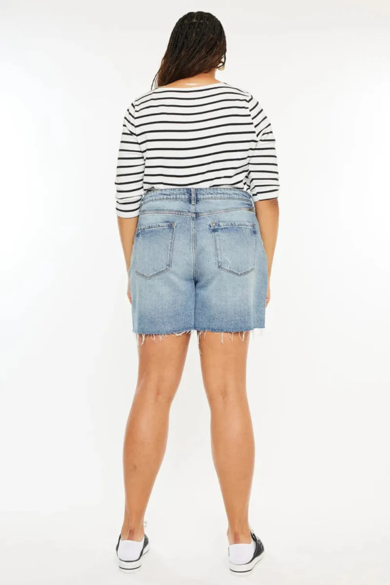 Kancan Full Size Raw Hem High Waist Denim Shorts for Women