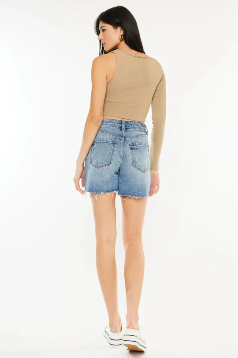Kancan Full Size Raw Hem High Waist Denim Shorts for Women