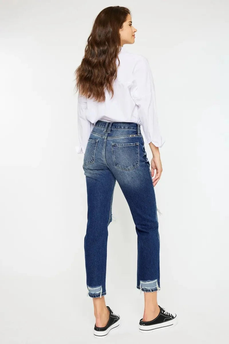 Kancan High Rise Distressed Mom Fit Jeans for Women