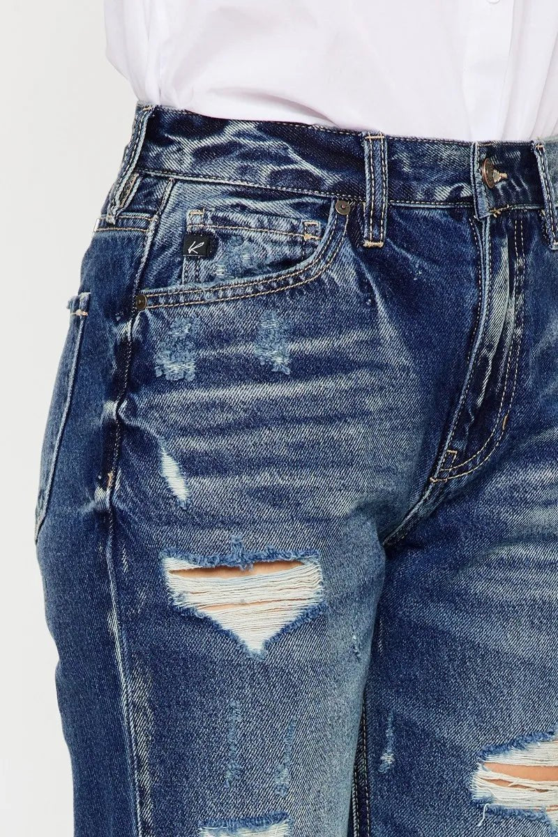 Kancan High Rise Distressed Mom Fit Jeans for Women