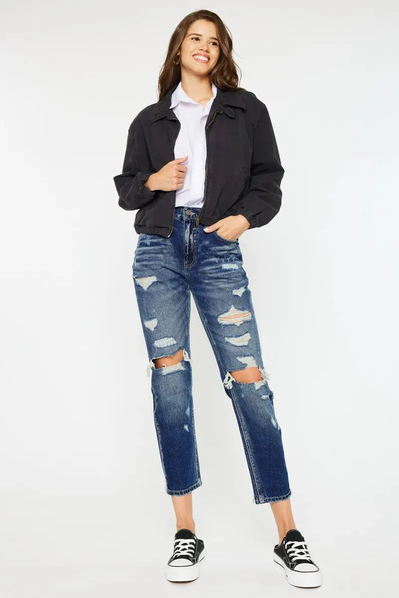 Kancan High Rise Distressed Mom Fit Jeans for Women