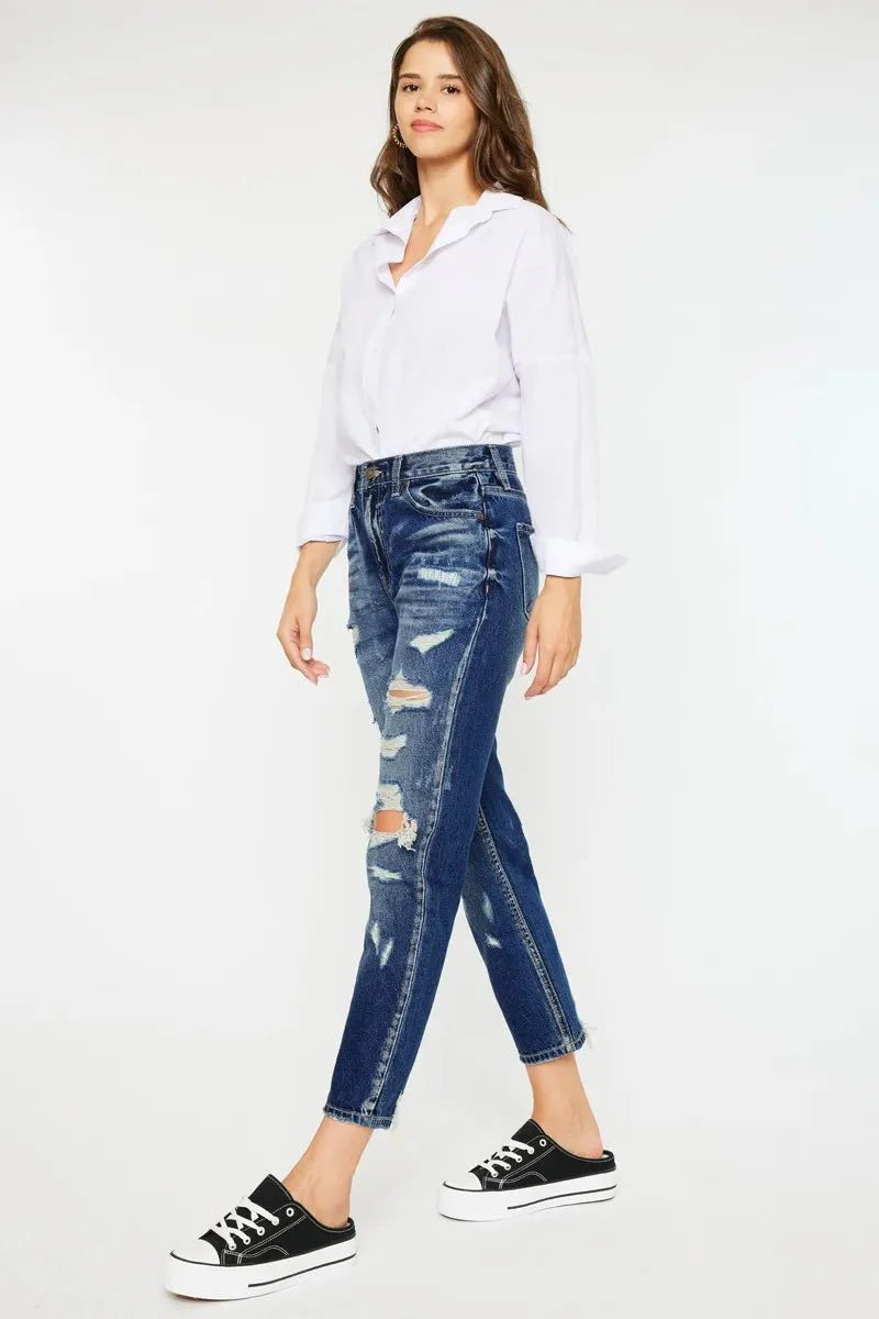 Kancan High Rise Distressed Mom Fit Jeans for Women