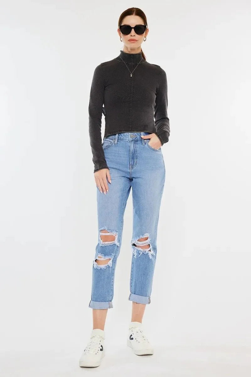 Kancan High Rise Distressed Mom Jeans for Trendy Style
