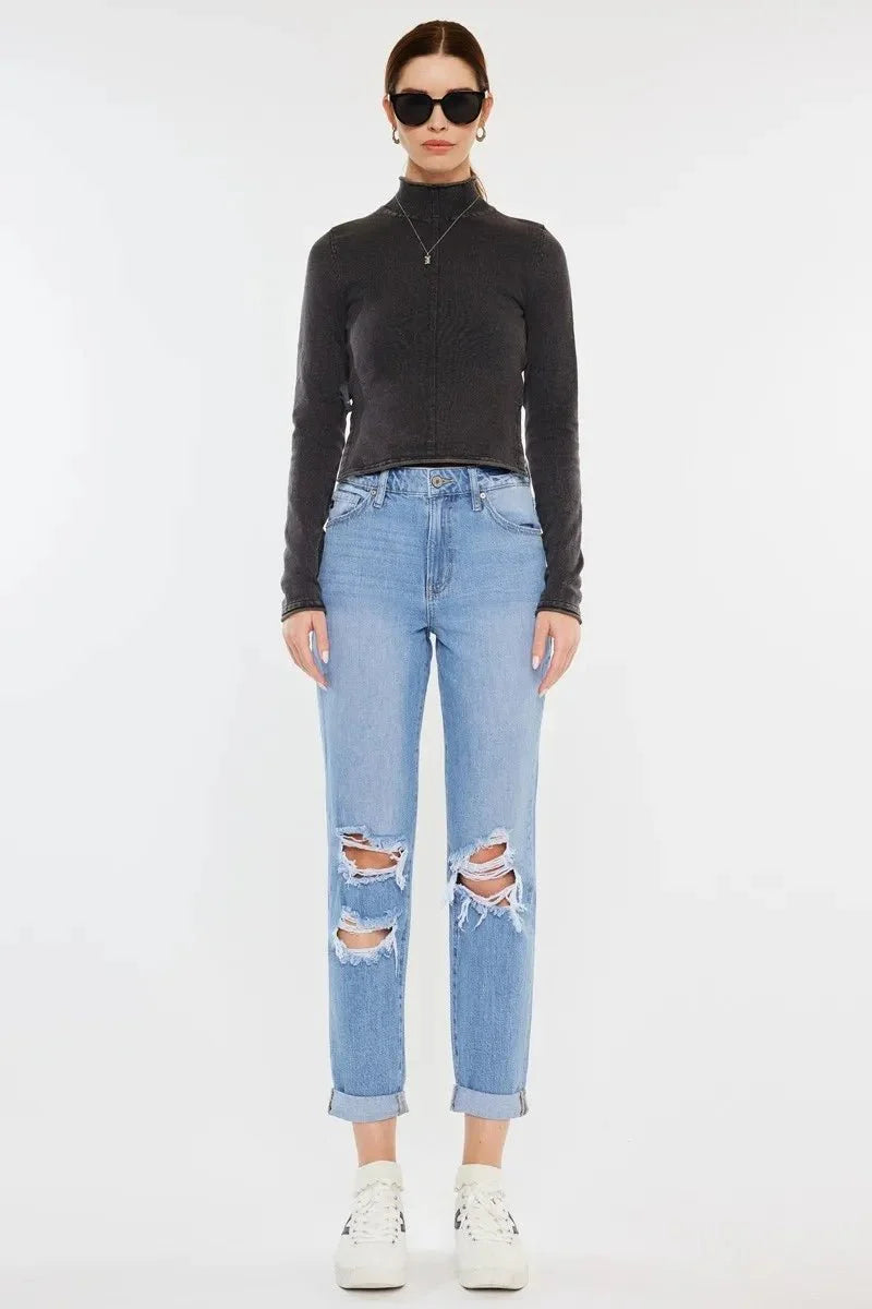 Kancan High Rise Distressed Mom Jeans for Trendy Style