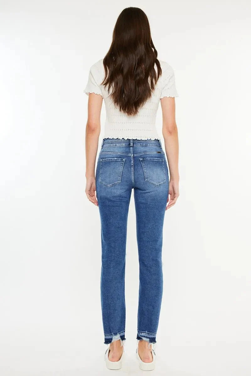 Kancan High Rise Distressed Slim Straight Jeans for Women