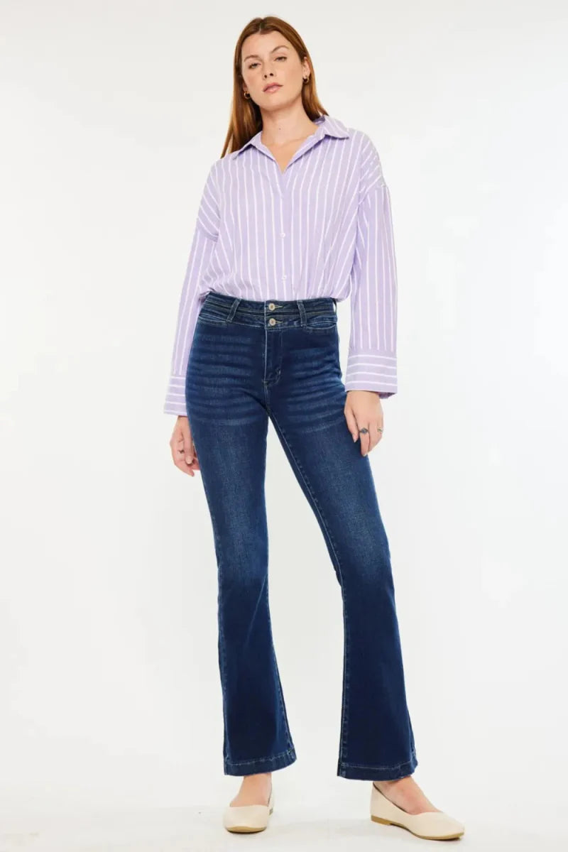 Kancan High Rise Double Waistband Flare Jeans for Women