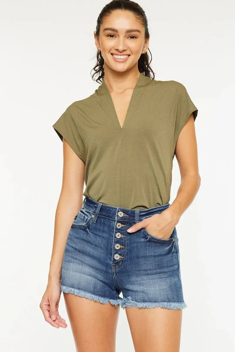 Kancan High Rise Frayed Hem Denim Shorts for Summer Style