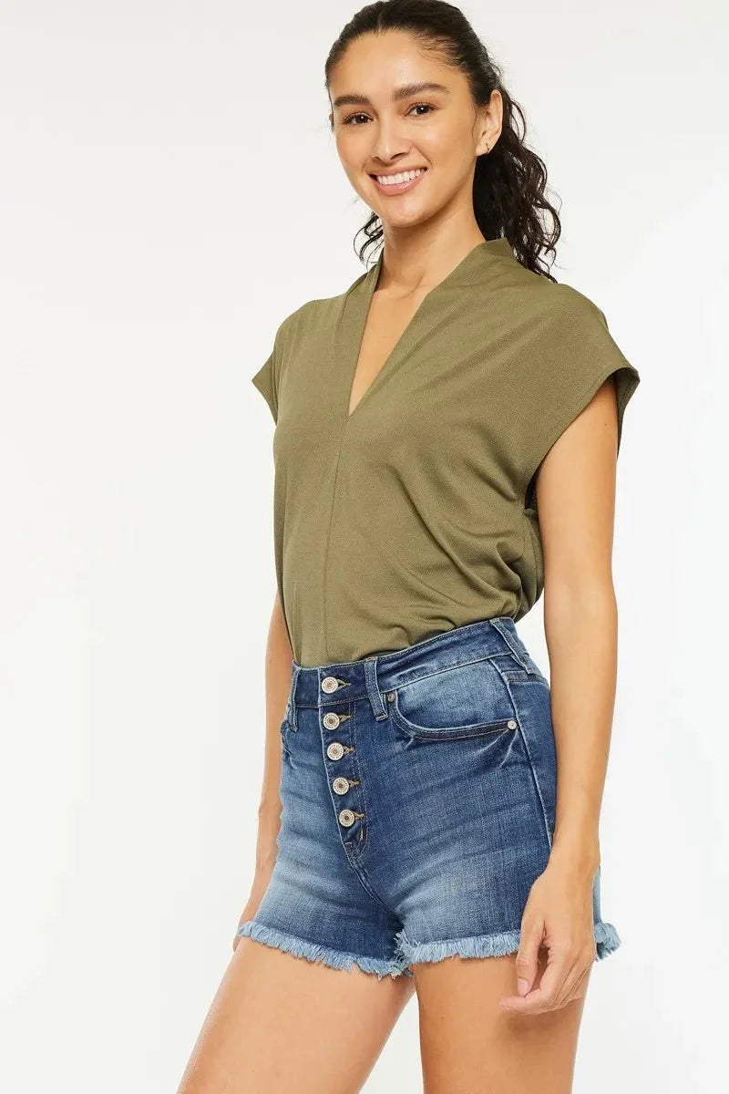 Kancan High Rise Frayed Hem Denim Shorts for Summer Style