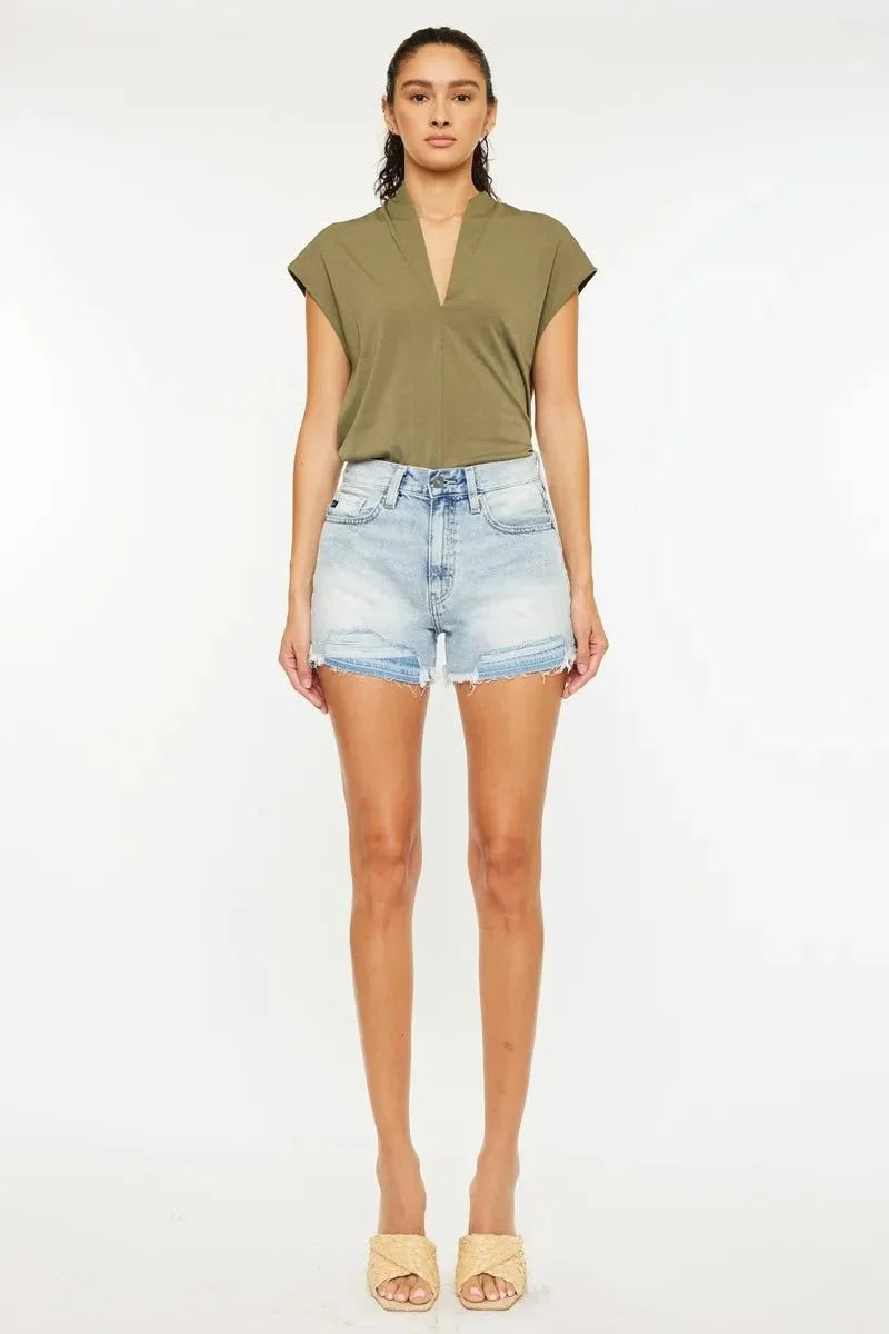 Kancan High Rise Raw Hem Denim Shorts for Women