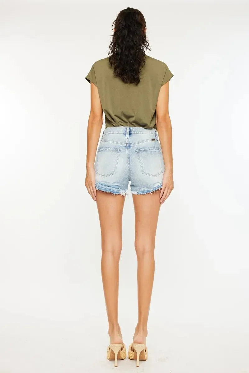 Kancan High Rise Raw Hem Denim Shorts for Women