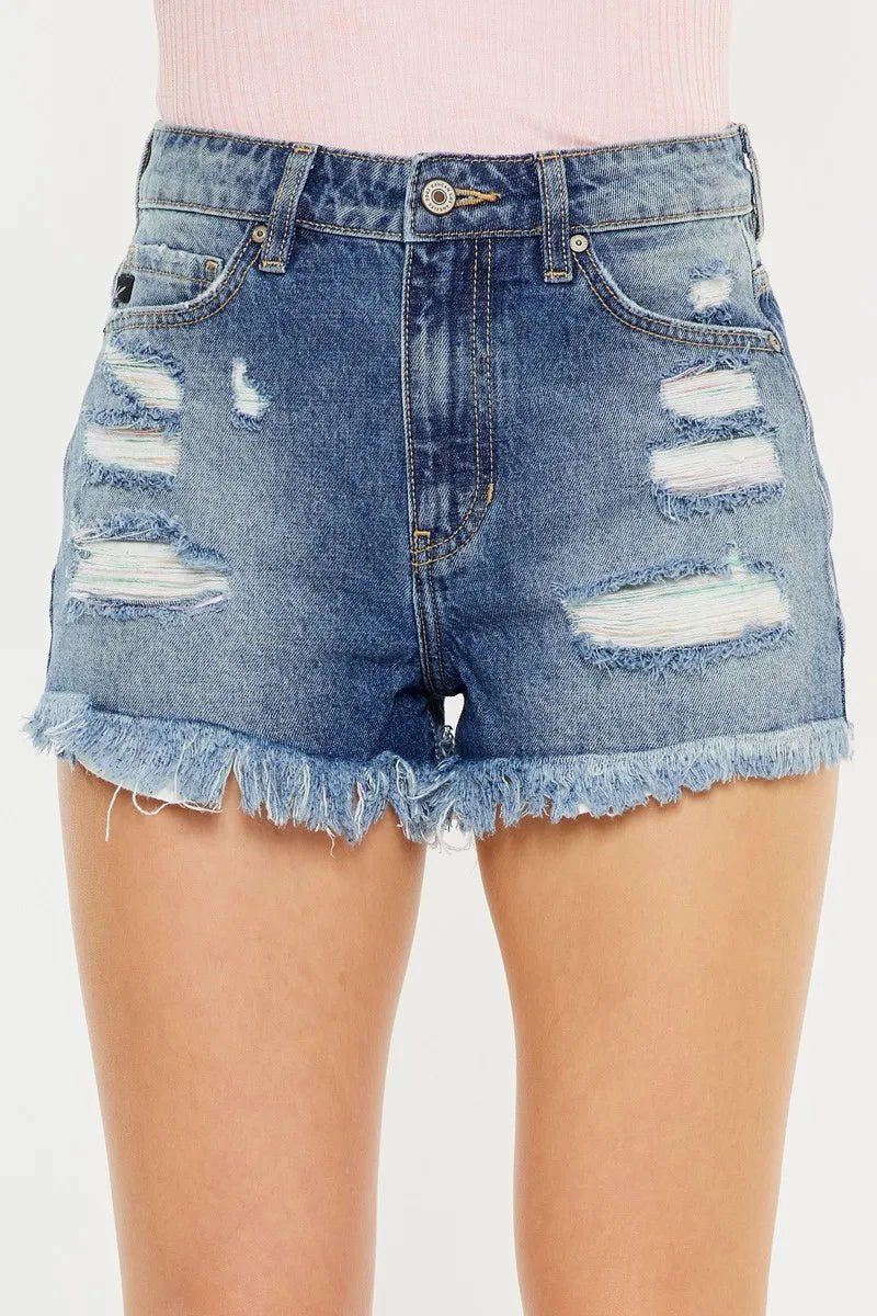 Kancan High Rise Raw Hem Denim Shorts for Women Stylish