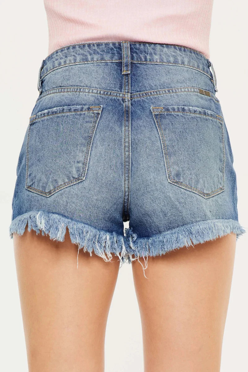 Kancan High Rise Raw Hem Denim Shorts for Women Stylish