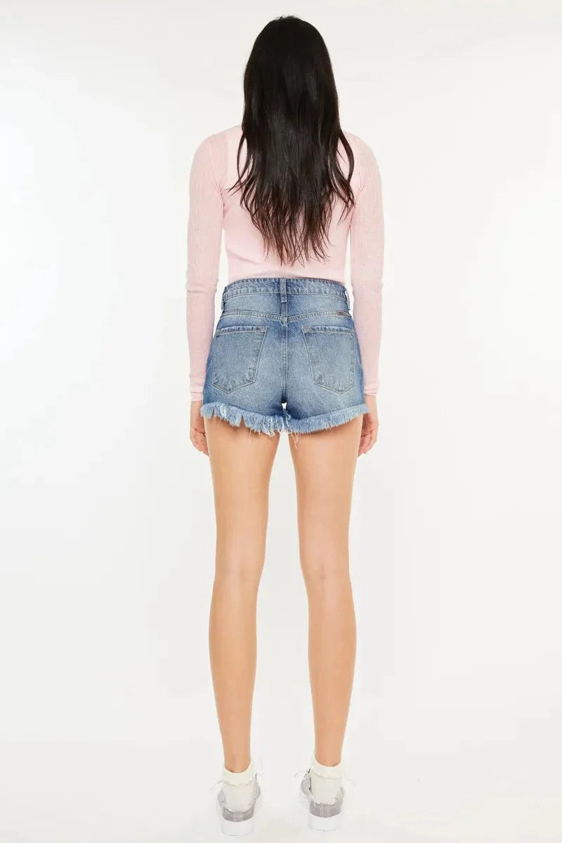 Kancan High Rise Raw Hem Denim Shorts for Women Stylish