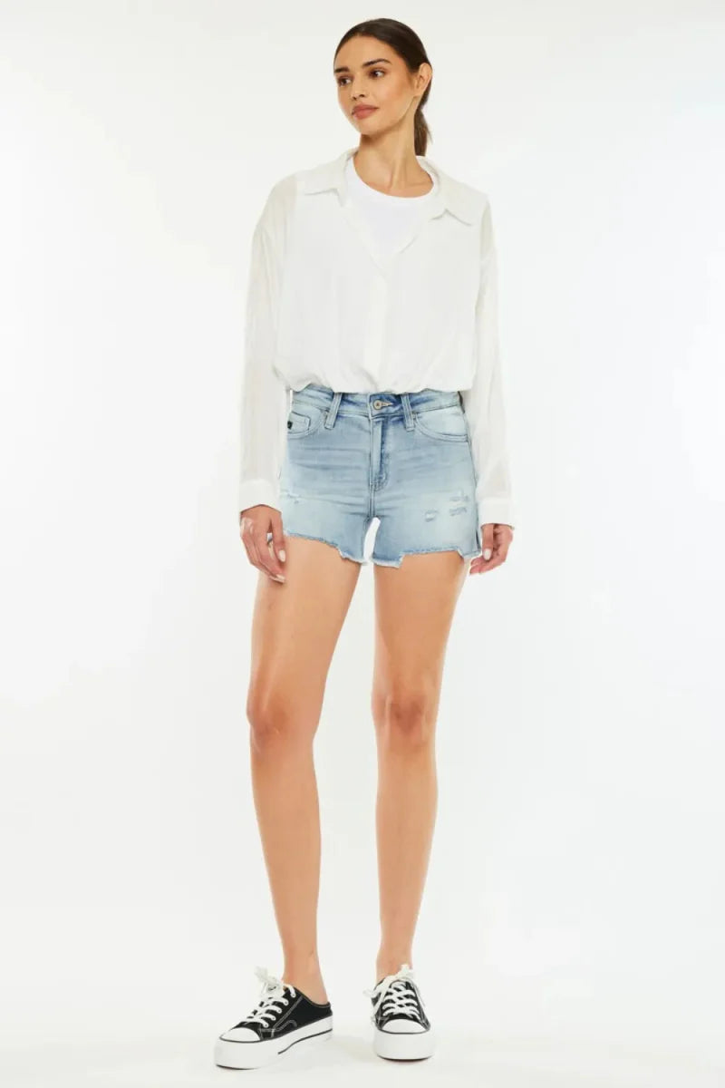 Kancan High Rise Side Slit Denim Shorts for Women